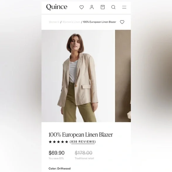 Quince 100% European Linen Blazer, size L - Picture 6 of 6